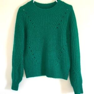 GAP Wool Alpaca Blend Brushed Pointe Going Green Chunky Cable Sweater, XS